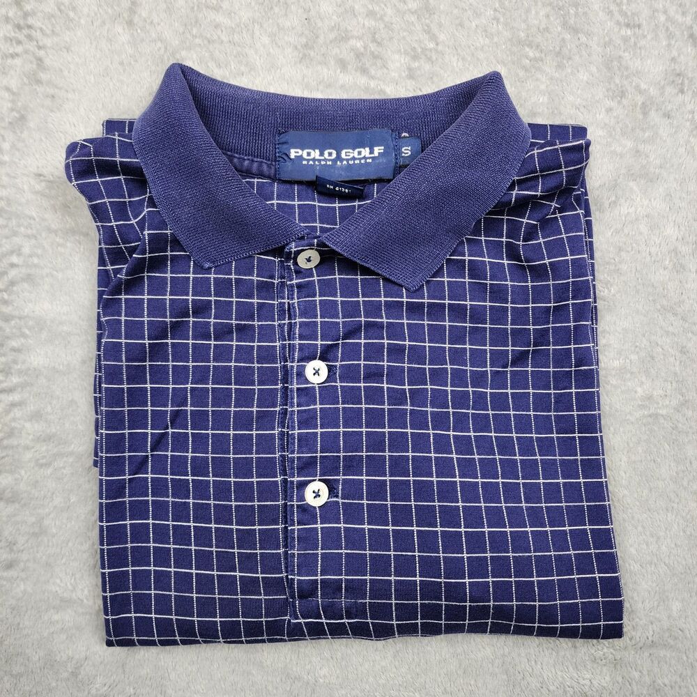 Polo Golf Men's S Shirt Navy Grid Short Sleeve Collared Performance Casual Wear